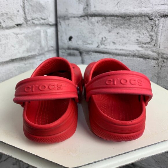 Crocs Classic Clogs Red with Jibbitz NHL Calgary Flames Charms Size 8 9 - Picture 7 of 9